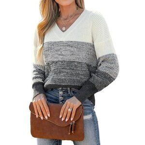 CUPSHE Women Sweater Striped V-Neck Tops‎ Long Drop Sleeve Pullover Casual (S)